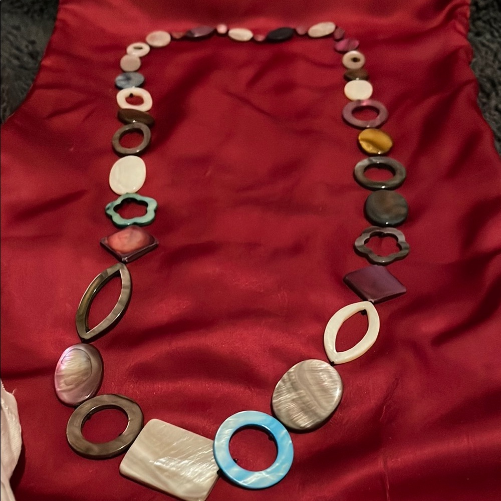 Fashion Jewelry Red and Blue Geometric Necklace